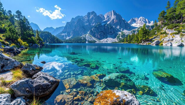 Crystal Clear Alpine Lake with Mountain Reflection