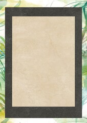 Obraz premium Blank parchment-style frame with tropical leaf background