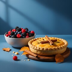 Summer Berry Abundant Harvest of Berries on blue background