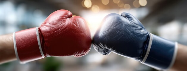 Two boxing gloves touch in a friendly gesture during an intense training session at a gym in the afternoon