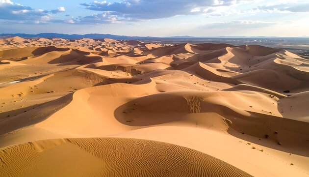 Aerial view of vast desert dunes