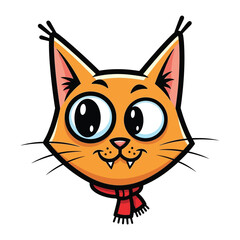 Playful Cartoon Cat: A whimsical, eye-catching illustration of a smiling cartoon cat wearing a scarf. Its expressive eyes and cheerful demeanor radiate positivity and charm.