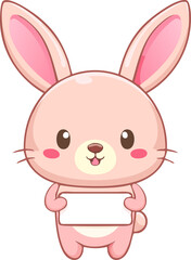 Cute Rabbit Holding Name Tag Illustration and Vector