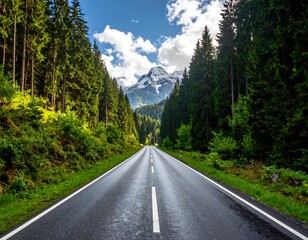 Fototapeta premium Mountain road through a green forest