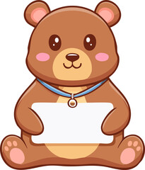 Fototapeta premium Cute Teddy Bear Holding Name Tag Illustration and Vector