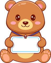 Fototapeta premium Cute Teddy Bear Holding Name Tag Illustration and Vector