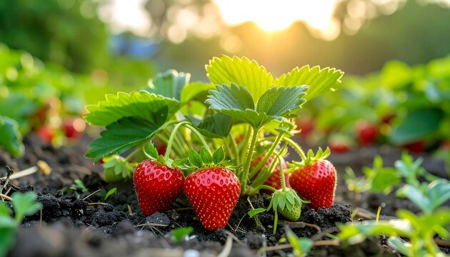 Fresh strawberries growing in a field (1)