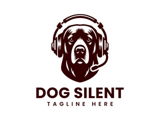 Vector Illustration of a Dog Head Wearing Headphones with Microphone.