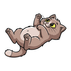 Playful Feline's Yarn Frenzy: A cartoon cat, rendered in vibrant hues, joyfully engages with a ball of yarn, embodying playfulness and domestic bliss. 