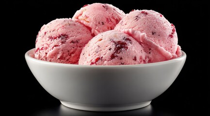 Pink ice cream scoops in a white bowl (6)