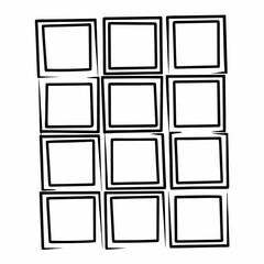 Minimilist illustration of a grid pattern with twelve squares outlined in thick black lines on a white background vector