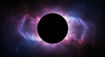 Fototapeta premium Cosmic black hole surrounded by vibrant nebula clouds featuring purple and blue hues perfect for