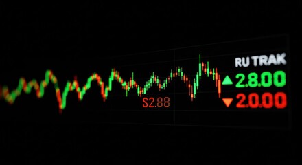 Dynamic digital display showcasing real-time financial market data with fluctuating stock prices, illustrating investment trends and economic indicators for business analysis