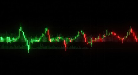 Financial Stock Market Graph with Red and Green Bars on a Black Background