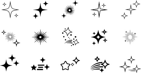 Fototapeta premium Sparkle vector icons set. Shine symbol illustration. star sign collection.