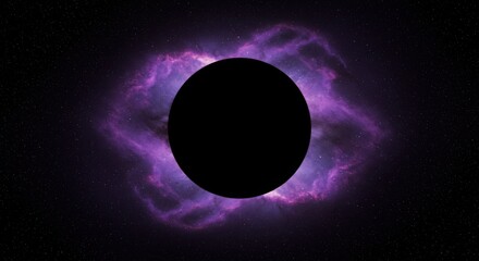 Obraz premium Dark planet surrounded by purple nebula showcasing cosmic mystery perfect for science fiction