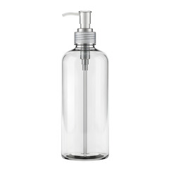 Elegant transparent dispenser bottle, perfect for cosmetics, soap, sanitizer, skincare, and modern packaging design isolated on white or transparent background.PNG format.