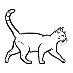Playful Cat Silhouette: A sleek and elegant cat walks in a minimalist illustration, showcasing its graceful posture and feline charm in a timeless black and white style. 
