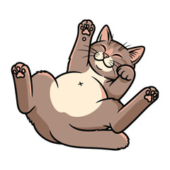 Playful Cat: An animated cat lies on its back, radiating joy and playful energy, inviting viewers into a whimsical world. 