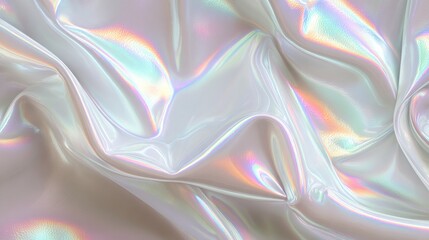 Obraz premium Iridescent fabric drapes, white satin with rainbow sheen, ethereal and flowing