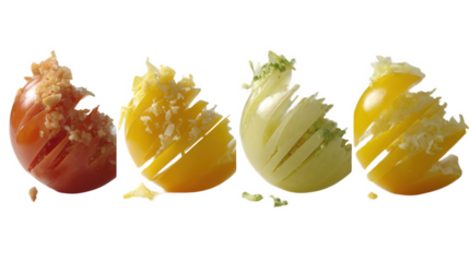 Sliced Tomatoes in Vibrant Red, Yellow, and Green Hues