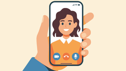 Person on video call displayed on a handheld smartphone
