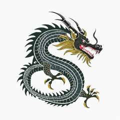 Powerful Black And Gold Dragon Illustration