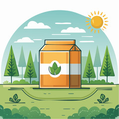 Orange Juice Carton in Sunny Forest Landscape