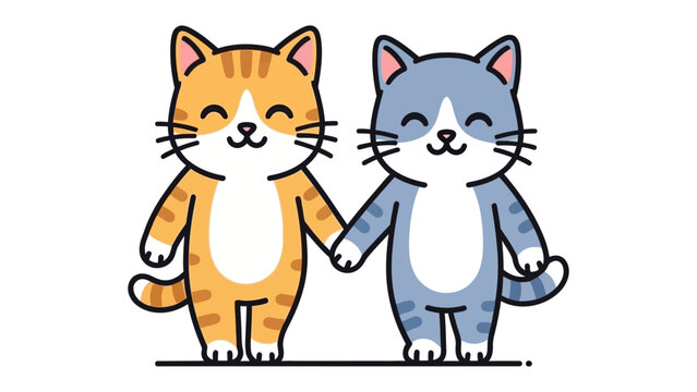 Friends Forever: Two adorable cartoon cats, a ginger one and a blue one, stand side by side, their paws clasped together, against an artistic background.