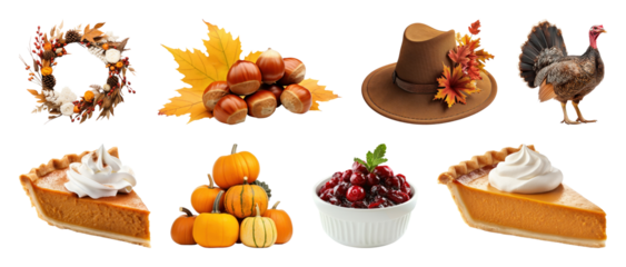 PNG Thanksgiving harvest celebration symbols, element set on transparent background