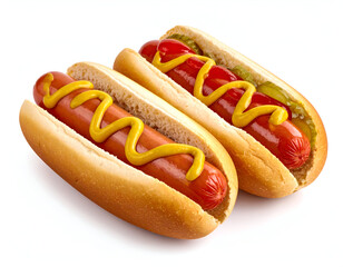 Hot dog with mustard and ketchup on isolate white background