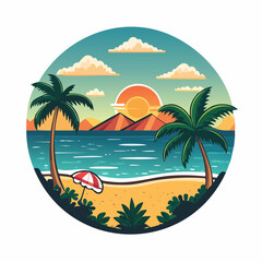 Obraz premium Tropical Beach Sunset Pixel Art