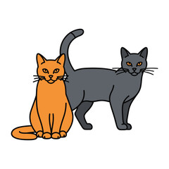 Friendship in Feline Forms: Two adorable cats, one a vibrant orange and the other a sleek gray, stand side-by-side.