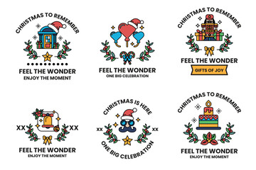 set of Christmas themed stickers with a variety of designs and messages
