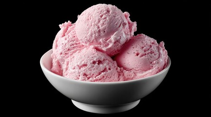 Pink ice cream scoops in a white bowl (2)