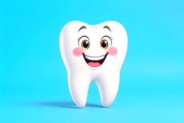 3d a smiling tooth, cute dental mascot for health and hygiene concepts