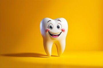 3d a smiling tooth, cute dental mascot for health and hygiene concepts