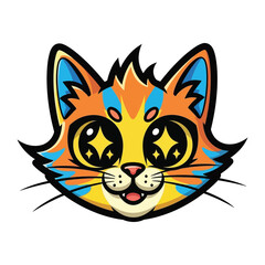 Cartoon Cat Face with Sparkling Eyes: This playful illustration features a vibrant cartoon cat face with big, sparkling eyes that capture instant attention and evokes sense of wonder. 