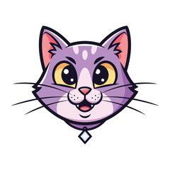 Happy Cartoon Cat: A cheerful cartoon cat with a cute face and bright, expressive eyes smiles radiantly, captivating the viewer with its joyful demeanor.