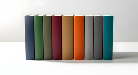 Colorful Row of Books on White Surface Educational Still Life