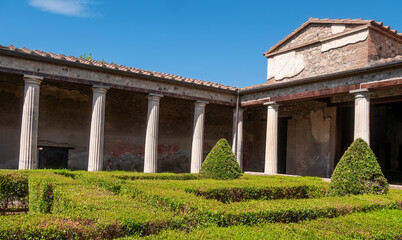 The House of the Vettii is a Roman domus that was buried during the eruption of Mount Vesuvius in 79 AD and later uncovered during the archaeological excavations of ancient Pompeii.