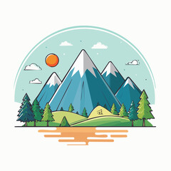 Pixel Art Mountain Landscape with Sunrise