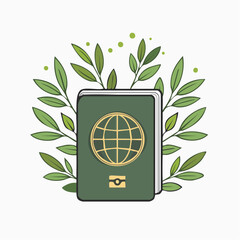 Green Passport with Global Icon and Leaf Frame