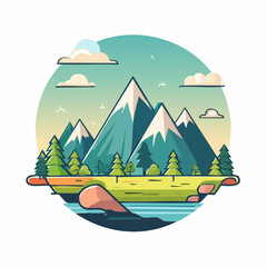 Mountain Landscape Illustration Teal Green Peaks