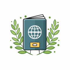 Teal Passport with Green Laurel Wreath Illustration