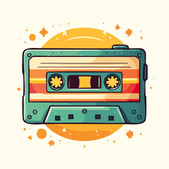Retro Cassette Tape with Orange and Teal Design
