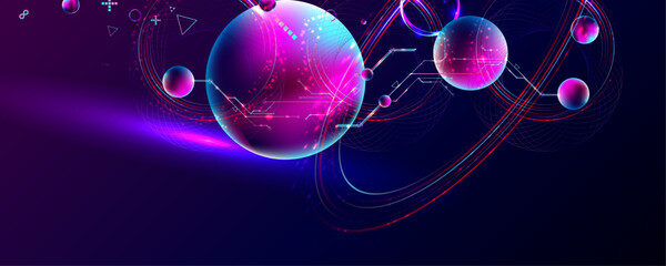 Dark retro futuristic cyberpunk elements abstraction background cosmos synthwave vaporwave retrowave glitch circle with blue and pink glows