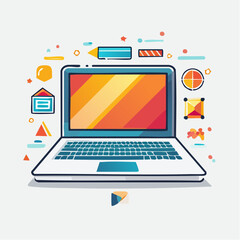 Laptop with Colorful Graphic Design Elements