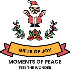 A white and black image of a santa with a bow around his neck