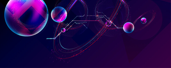 Dark retro futuristic cyberpunk elements abstraction background cosmos synthwave vaporwave retrowave glitch circle with blue and pink glows